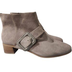 Jack Rogers Izzie Suede Buckle Low Heel Boots 7.5 Ankle Bootie Boho Minimalist